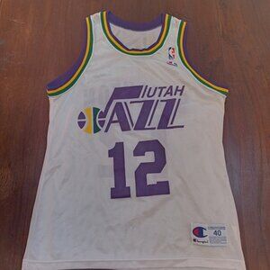 Champion John Stockton Utah Jazz NBA Basketball Jersey Adult Medium 40 White